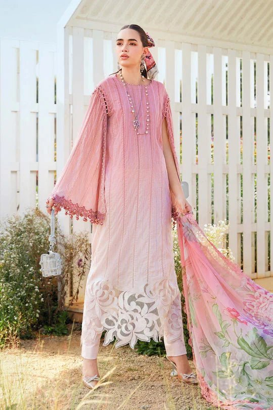 MARIA.B-3Piece LAWN PRINTED EMB SHIRT WITH CHIFFON PRINT DUPATTA AND PRINT TROUSER-ORC-015