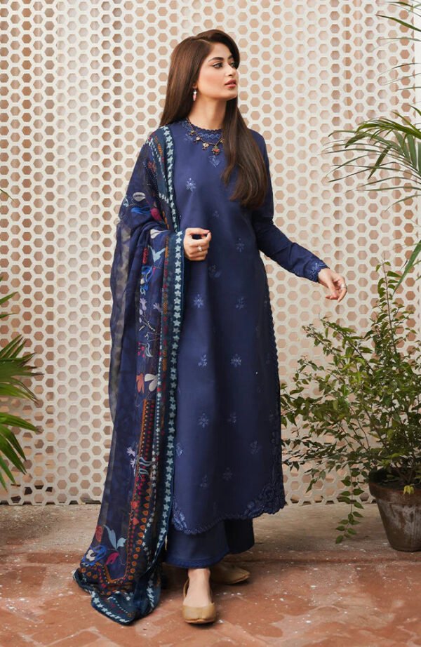 SERAN- 3Piece LAWN EMBROIDERED SHIRT WITH MONARK PRINT DUPATTA & TROUSER-ORC-027