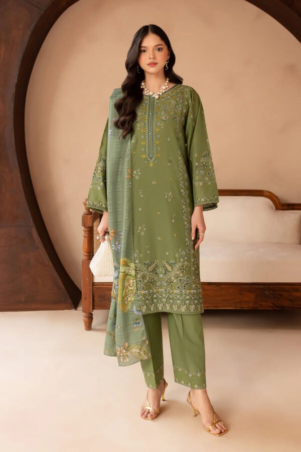 BATIK-3Piece LAWN EMBROIDERED SHIRT WITH MONARK PRINT DUPATTA AND EMB TROUSER-ORC-061