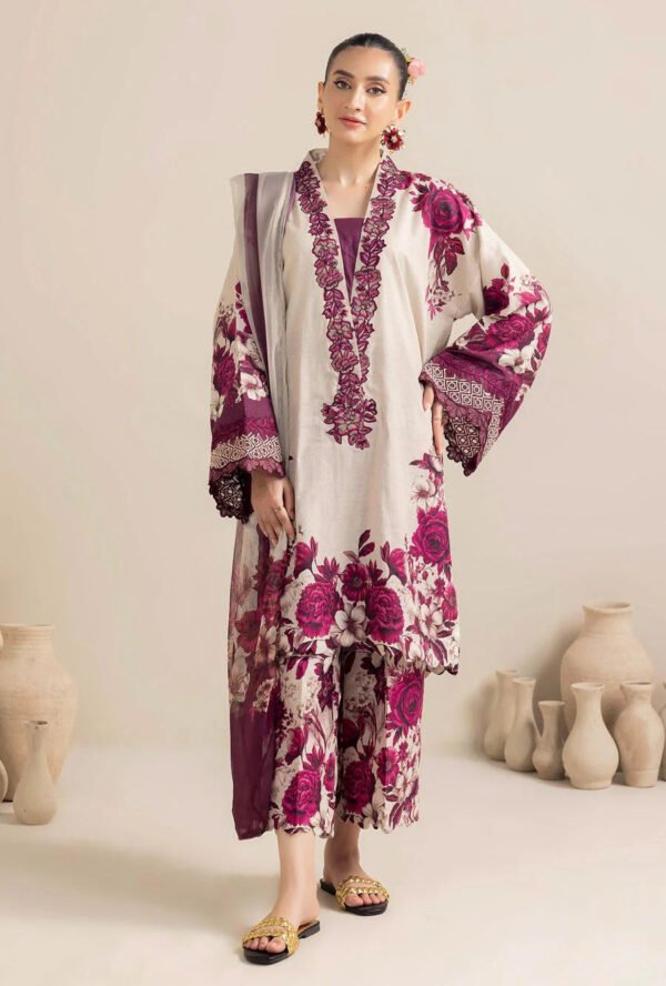 ADAN LIBAS-3Piece LAWN PRINTED EMB SHIRT WITH CHIFFON PRINT DUPATTA AND PRINT TROUSER-ORC-083 (DELIVERY AFTER 15 DAYS)