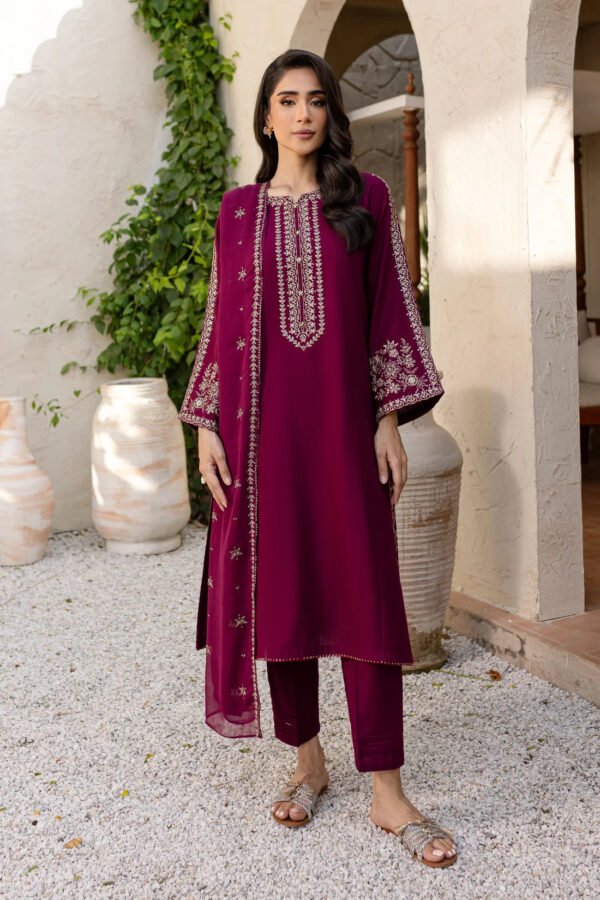 BATIK-3Piece LAWN EMBROIDERED SHIRT WITH BAMBER CHIFFON EMBROIDERED DUPATTA AND TROUSER-086