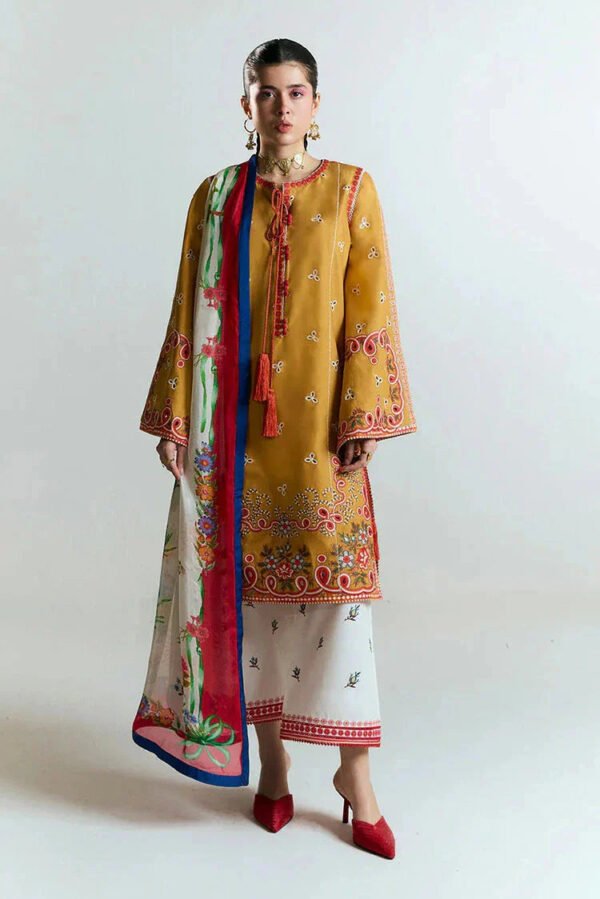 HUSSAIN REHAR - 3PC LAWN HEAVY EMBROIDERED SHIRT WITH MONARK PRINTED DUPATTA AND EMB TROUSER-ORC-093