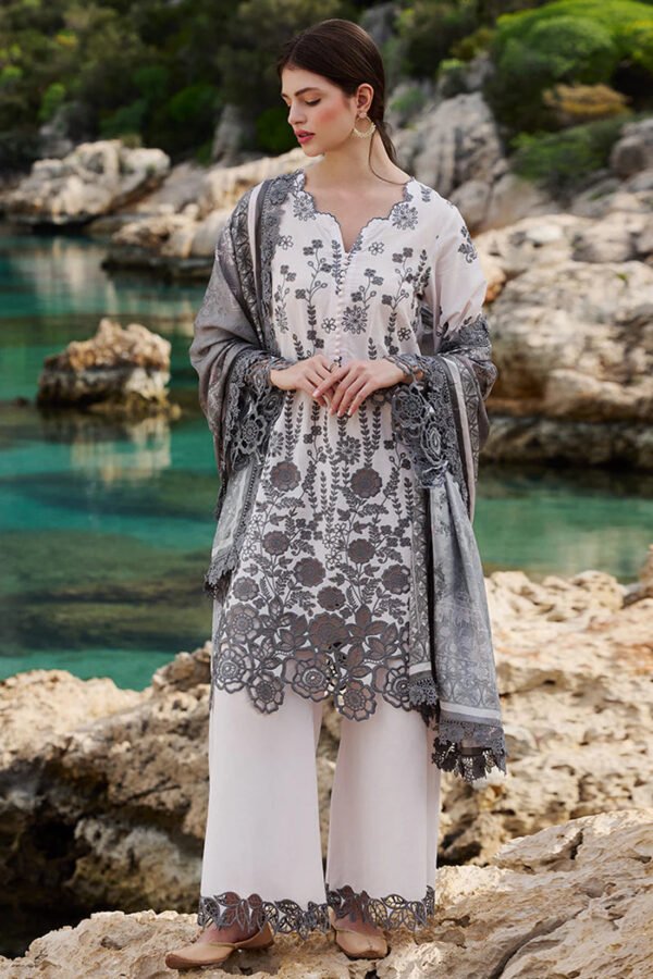 IMAGE-3Piece LAWN EMBROIDERED SHIRT WITH CHIFFON PRINT DUPATTA AND EMB TROUSER-ORC-087