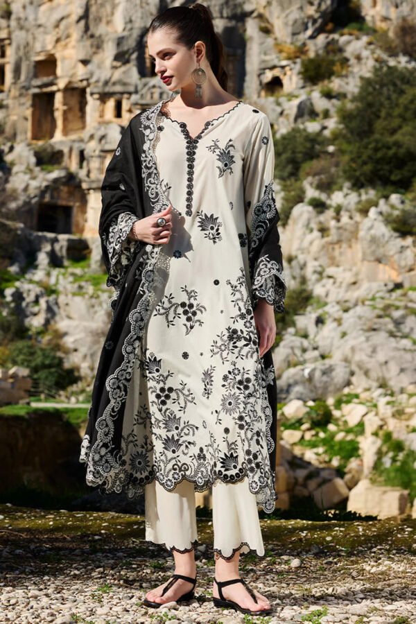 IMAGE-3Piece LAWN EMBROIDERED SHIRT WITH CHIFFON EMBROIDERED DUPATTA AND EMB TROUSER-ORC-084