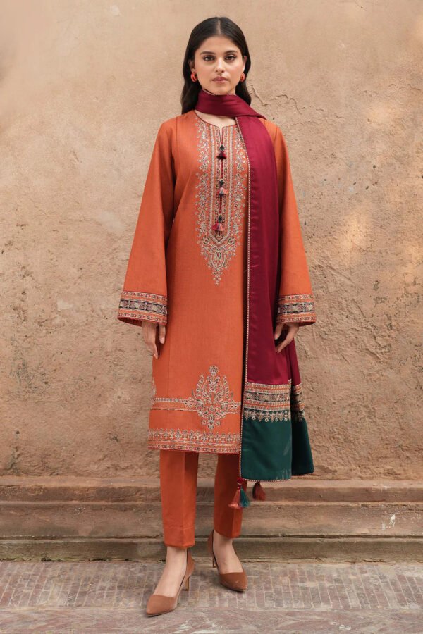 JAZMIN-3Piece LAWN EMBROIDERED SHIRT WITH MONARK PRINTED DUPATTA & TROUSER-ORC-043