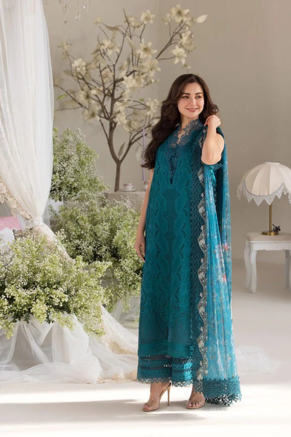 SOBIA NAZIR-3Piece LAWN LASERCUT EMBROIDERED SHIRT WITH COTTON NET PRINT DUPATTA AND TROUSER-ORC-074