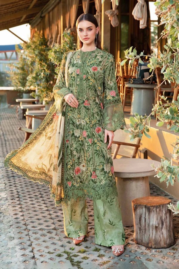 MARIA.B-3Piece LAWN PRINTED EMB SHIRT WITH CHIFFON PRINT DUPATTA AND PRINT TROUSER-ORC-055