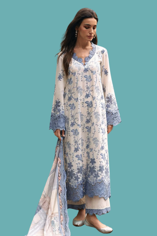 IMAGE-3Piece LAWN EMBROIDERED SHIRT WITH MONARK PRINT DUPATTA & LAWN TROUSER-ORC-006