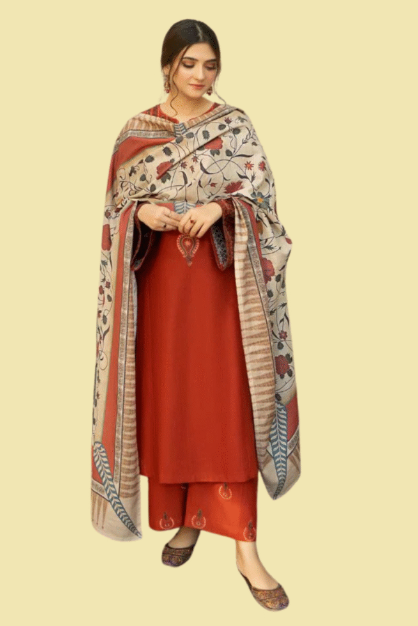 URGE-3Piece LAWN EMBROIDERED SHIRT WITH MANAAR PRINT DUPATTA AND EMB TROUSER-ORC-009