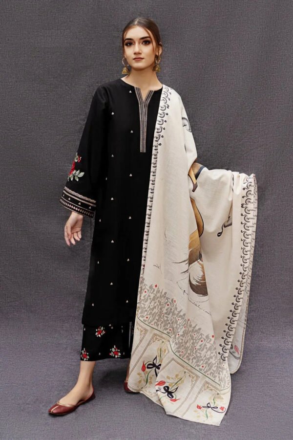 URGE - 3Piece LAWN EMBROIDERED SHIRT WITH MONARK PRINT DUPATTA AND TROUSER-ORC-022