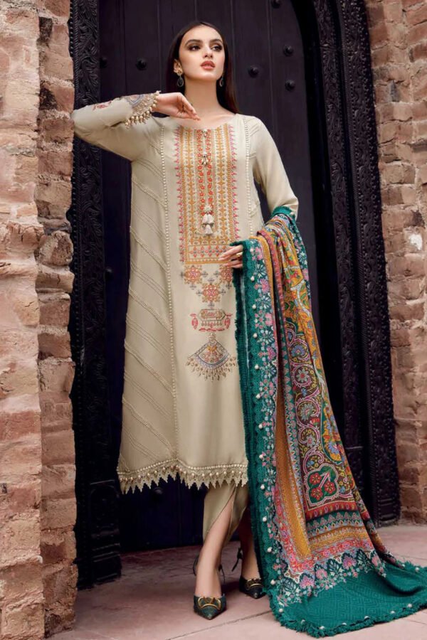 MARIA B- 3Piece LAWN EMBROIDERED SHIRT WITH MONARK PRINTED DUPATTA AND TROUSER-ORC-023